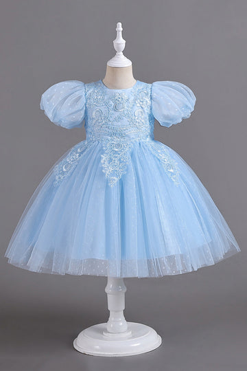 Blå rund hals pufærmer piger kjoler